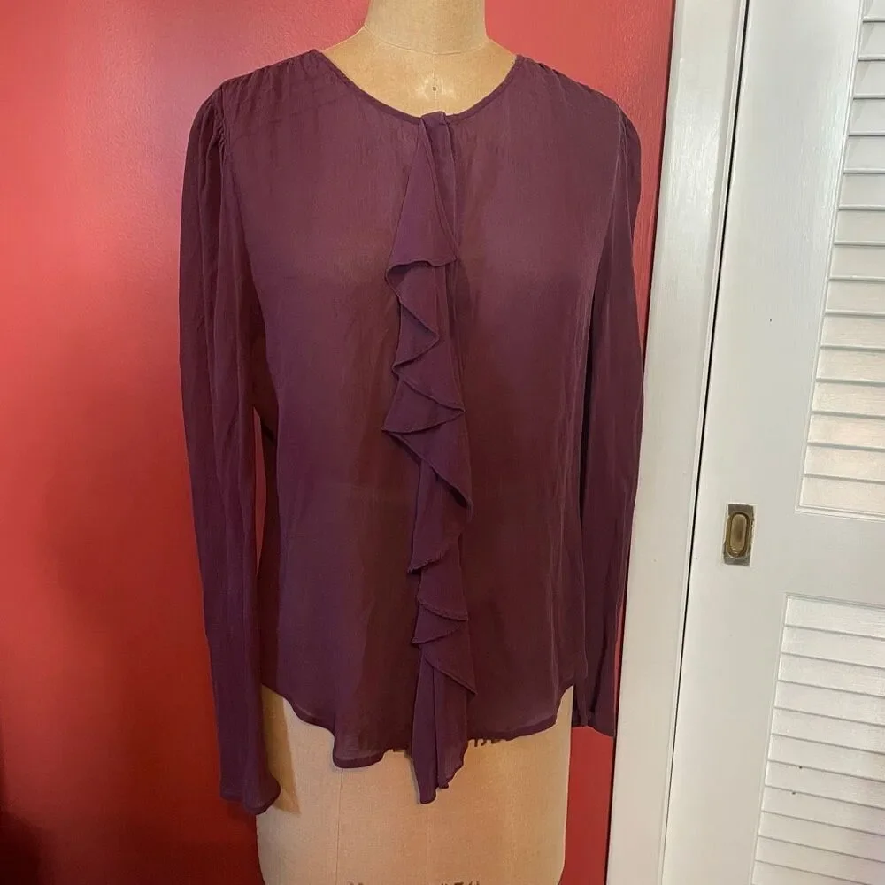 MOULINETTE SOEURS | anthropologie | silk purple button down blouse 6